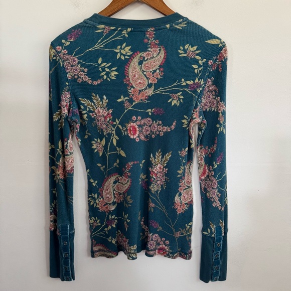 Sundance Teal Paisley Floral Thermal Waffle Long Sleeve Top Shirt Medium Boho - Picture 8 of 8